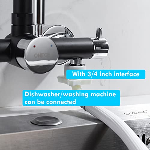 ONECE Wandarmatur Küche mit 3/4 Zoll Anschluss für Geschirrspüler/Waschmaschine, Küchenarmatur Wandmontage mit 2 Strahlarten, Armatur Wand Mischbatterie, Schwarz