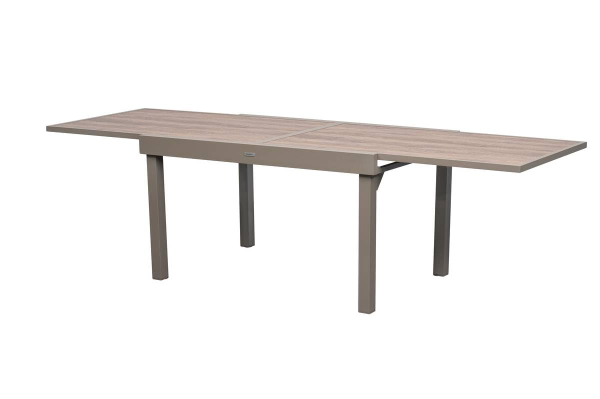 Hespéride - Table de Jardin Extensible Piazza Café - 10 Places - Aluminium Traité Epoxy Antirouille - Plateau Verre Trempé Effet Bois - Meuble d'Extérieur à Rallonge Coulissante