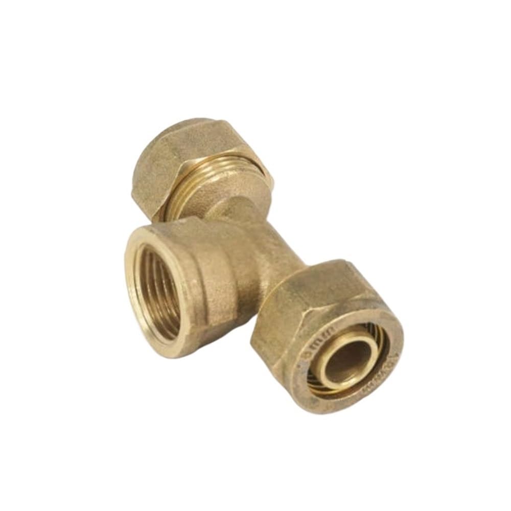 Tube Union Coupler PEX-AL-PEX Tube Tee Fitting, BSP Female Connector 14x18mm IDxOD x 1/2in, Brass Pipe