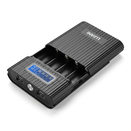 LIJIANI 18650 Charger Portable DIY Battery Box with LCD Display 2 USB Output,Micro and Type c Input, Smart Charger for 3.7v 18650 Li-ion Rechargeable Batteries (Battery Not Included)