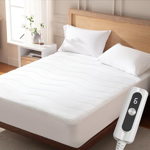 ACCU-WARMTH Heated Mattress Pad Full Quilted Electric Mattress Pad Bed Warmer with Single Controller 6 Heat Settings 10-Hour Auto Off 17 Inch Deep Pocket Machine Washable White