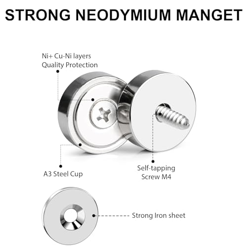 Image of LOVIMAG Strong Neodymium Rare Earth Magnets, 30LBS-12Pack | Heavy Duty Cup Magnet with Countersunk and Screws for Tool Room, Kitchen Doors, Wall Mounting, Office
