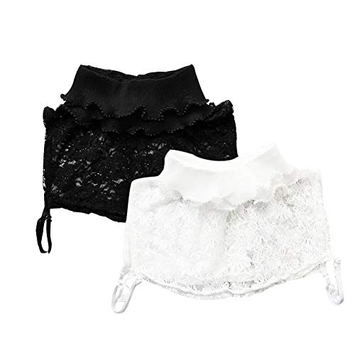 Joyci 2 Pack Women's Ruffle Lace False Collar Turtleneck Dickey Collar Decorate Fake Collar (2Pack Black+White)