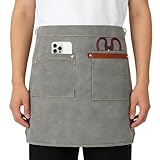 Delantal con bolsillos | Suministros de limpieza para camarero, bolsillos para delantales de media porción, para cocina, hogar, cafetería, restaurante, apartamento, granja, camareros, camareras, gris