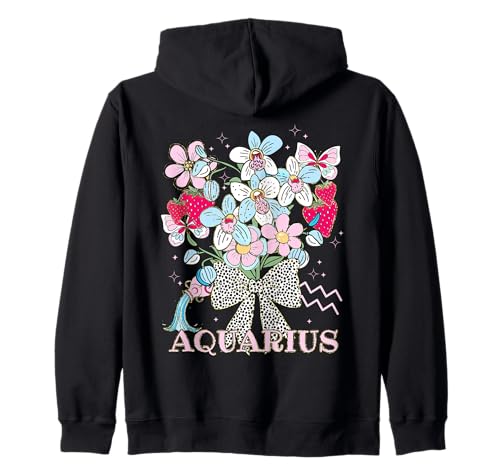 Acuario Zodiac Mujeres Fresa Coqueta Arco Floral Agua Sudadera con Capucha