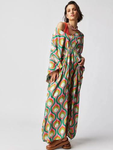Image of Moss Rose Kaftan Dresses for Women V Neck Summer Swimsuit Cover up Caftan Maxi Beach Dresses