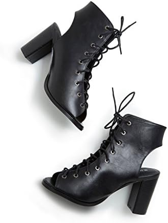 Free Reign Lace Up Open Toe Block Heel Cute Booties (Wide Width)