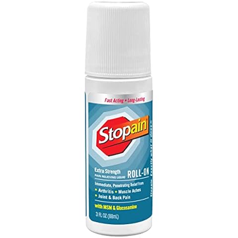 Stopain Pain Relief Roll On Gel 3oz, USA Made, Max Strength Fast Acting with MSM, Glucosamine, Menthol for Arthritis, Lower Back, Knee, Neck, HSA FSA Approved OTC Topical Analgesic Products Cover