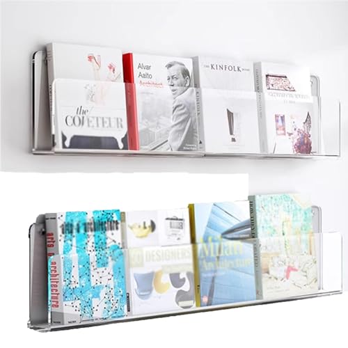 OOPDNEGAK デスク用ファイルオーガナイザー 2個パック - アクリルマガジンホルダー壁取り付け、ディスプレイクリアパンフレットホルダーマガジンラック、吊り下げ式本棚文学収納棚、オフィスホーム用(80cm)