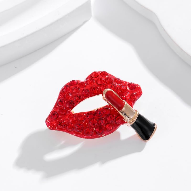 Sexy Lips Lipstick Rhinestone Brooch Pin Crystal Female Mouse Lapel Pin Hot Red Lips Corsage Fashion Dress Coat Sweater Breastpin Accessories Charm Pin for Ladies - Image 6