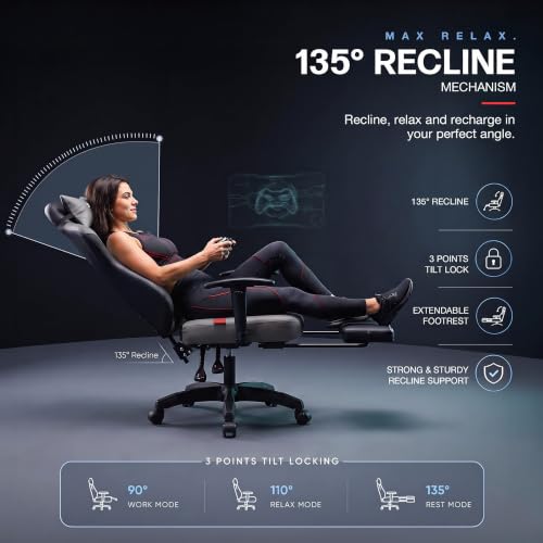 Image of DROGO Alpha-X Ergonomic Gaming Chair with Footrest | Premium PU Leather with 135 Recline | 2D Padded Armrest | Computer Chair for Study |Office Chairs for Work from Home With Neck Support(Black&Grey)