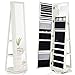 SERWALL Organizador de joyas con base de rotación 360 - Armaria de joyería con espejo de longitud completa - Espejo independiente para armario de joyería - blanco