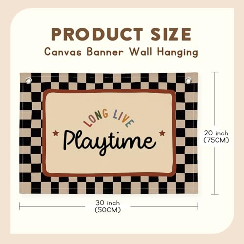 Image of XYDEG Playroom Wall Decor, Black and White Checkered Toddler Playroom Decor Hanging Linen Banner,Play Room Wall Art for Nursery Kids Boy Girl Room Bedroom, 30x20 Inch