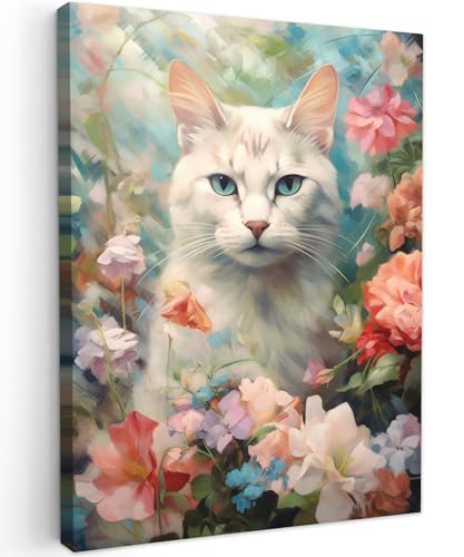 MuchoWow© Quadros decoração sala 30 x 40 cm quadros decoração quartos telas decorativas para quartos modernos gato - flores - rosa - natural