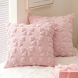 MIULEE Light Pink Bow Pillow Covers Coquette Room Decor Aesthetic Set of 2 Decorative Cute Girl Vlentine Pillow Covers Spring Soft Plush Faux Pillowcase for Preppy Room Decor Bedroom Couch,18x18 Inch