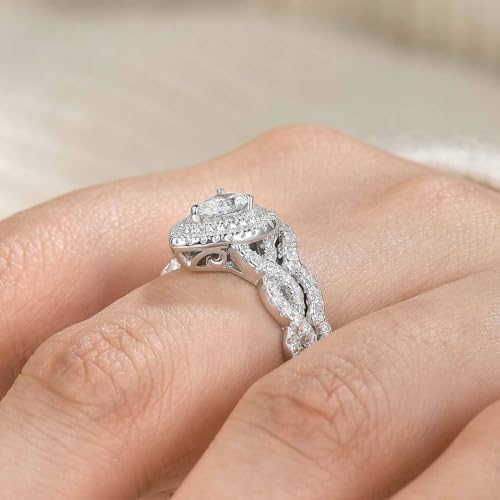 Wuziwen Vintage Pear Shaped Engagement Rings for Women Bridal Set Infinity Twisted Wedding Band 925 Sterling Silver CZ4