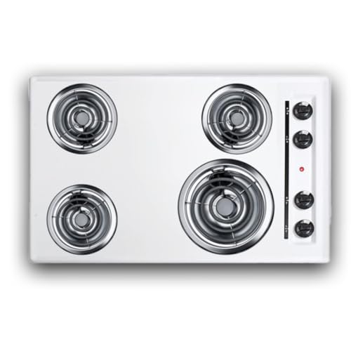 Summit 30' 4 Burner Electric Cooktop. 230 Volt Coil Electric Cooktop, White- WEL05
