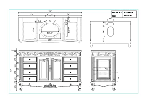 56” Benton Collection Antique White Beckham Bathroom Sink Vanity Model Cf-3882W-Aw-56 #TOP2