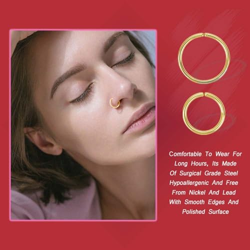 HY DOT Gold Nose Rings Set, 6mm and 8mm, 20G Surgical Steel, 2 Pieces (Thin- 20g) - Image 2