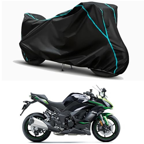 Image of Waterproof Bike Body Cover Compatible for | KawasaNinja 1000SX | Taffeta Fabric, Sky Piping Design, Bottom Elastic Fit | Dustproof, Sun UV & Rain Protection for All Weather.