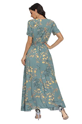 Image of VintageClothing Women's Floral Maxi Dresses Boho Button Up Split Summer Casual Long Dress Beach Party Dress
