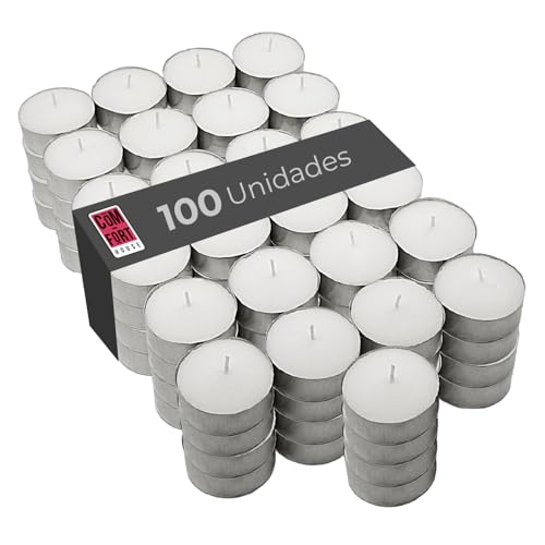 COM-FORT HOUSE | Velas de te Blancas | Pack velas de 100 Unidades | Velas de Té Calientaplatos | Tealight | 4 Horas de Duración | Velas Decorativas Sin Perfume |
