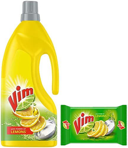 Image of Vim Dishwash Liquid Gel Lemon 1.8L Can & Bar Lemon, Removes Stain And Grease With Power Of Lemon, 300 G