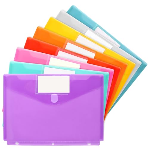 Azureal 8 Pack Binder Organizer Plastic Binder Pockets for 3 Ring Binder Binder Folders with Label for School Supplies and Documents Letter Size 8 Colors