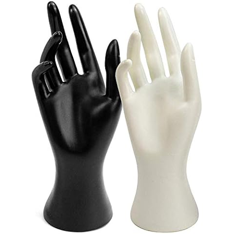 Framendino, Female Mannequin Hand Jewelry Display Holder Stand for Bracelet Necklace Ring Plastic (Black & White, 2 Pack) Cover
