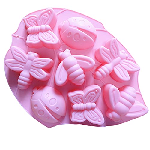 A39V2VSJRG8E86 Schokoladenformen Silikon Fondant Formen SüßIgkeiten Backform 4 Arten Insekten FüR Diy Zucker Basteln Schokolade Muffins EiswüRfelform Seife Silicone Molds, 1 Pcs, Rosa Cover