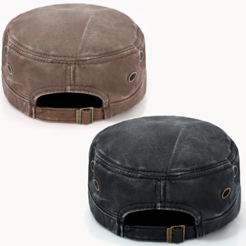 Image of Cadet Army Hat 2 Pieces Flat Top Cap Unisex Military Hat for Women Men