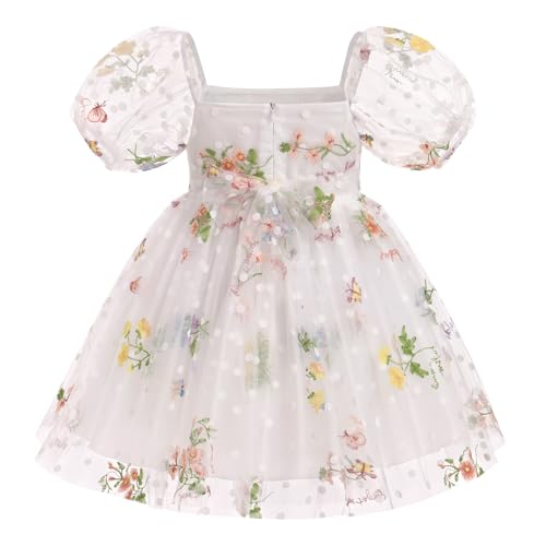 Toddler Flower Girl Wedding Dress Floral Embroidery Sheer Sleeve 2nd 3rd Birthday Outfits Princess Pageant Tulle Dress2