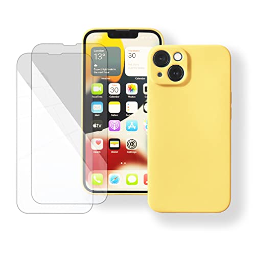 Fonkaz, Pack 3/1} - Juego de 2 protectores de pantalla integrales + 1 carcasa Pastello de color amarillo Cover