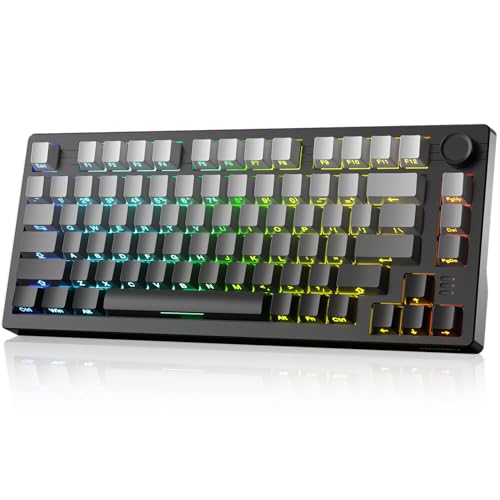 DAREU EK75PRO Wireless Gaming Keyboard,75% RGB Hot-Swappable Creamy Mechanical Keyboard with Knob,2.4Ghz/BT5.1/USB-C Connectivity, Gasket Mount,Side Printed PBT Keycaps, Linear Switch for Win/MAC