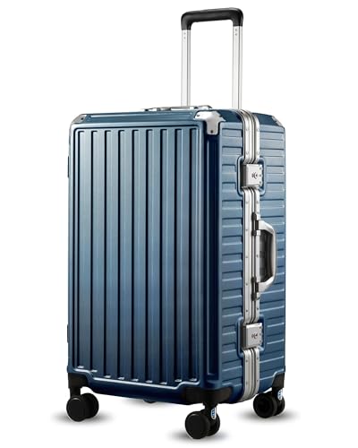 Image of Checked Luggage with Spinner Wheels, 8010S Aluminum Frame Zipperless Polycarbonate Hard Shell Suitcase (ZX-Core, Blue, 24 Inch)