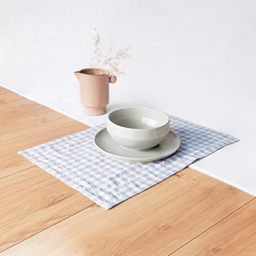 Monday Moose Gingham Checkered Plaid Farmhouse Rustic Style Decoration Rectangle Natural Reversible Stonewashed Cotton Placemats, Set Of 4 Tabletop For Kitchen, Dining Room (12X18 Inch, Blue/Clay) #TOP4