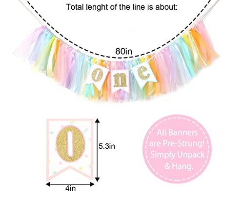Rainbow Birthday High Chair Banner - Girl 1St Birthday Highchair Banner, First Birthday Tutu Banner, Ice Cream Birthday Party Decorations, Girl’s Birthday Party Supplies (Rainbow Birthday Banner One) #TOP1