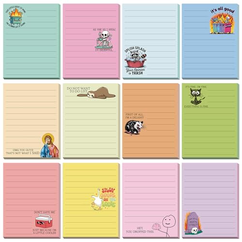 Saypacck 12 Pcs Funny Sticky Notes for Work 4x3 Inches Sarcastic Self Adhesive Notepads Novelty Memo Pads for Office Coworker Gifts Employee Appreciation Supplies(Funny-Lines,Candy)
