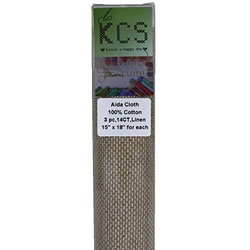 Image of KCS 3 pc of 15 inch x 18 inch Counted Cross Stitch Cotton Aida Cloth Needlework Fabric,14CT,Linen