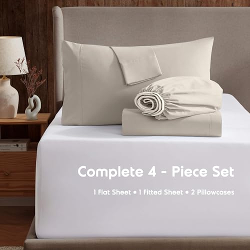 Image of Nestl Full Bed Sheet Set - Linen - 4-Piece Deep Pocket | Instantly Soft, Night-One Ready (No Wash Required). Fits 16-Inch Deep Pockets, 360-Degree Elastic Grip