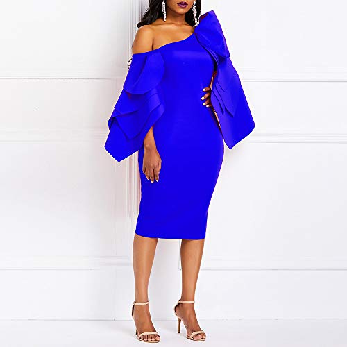 Image of VERWIN Bodycon Dress for Woman Long Sleeve Knee-Length Ruffle Sleeve Off Shoulder Evening Dress