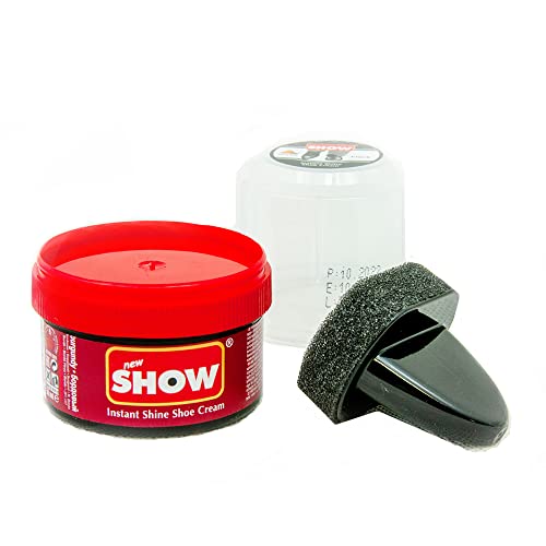 SHOW Borgoña Instant Shine - Crema para zapatos con esponja para zapatos, botas, bolsas, unisex, 50 ml, 1 unidad, nutrición y acondicionador de cuero, productos para el cuidado del calzado, Burgundy,