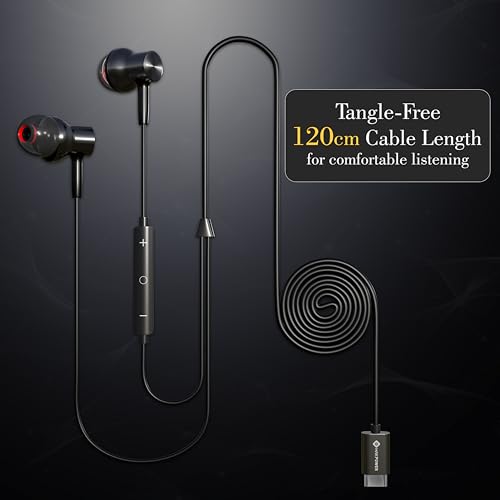 Image of MAKPOWER Type C Wired Earphone with in Line HD Microphone & Volume Controller, Heavy Bass, Premium HD Audio, 120 cm Tangle-Free Cable Compatible with, Android Smartphones & All Type-c Mobiles (Black)