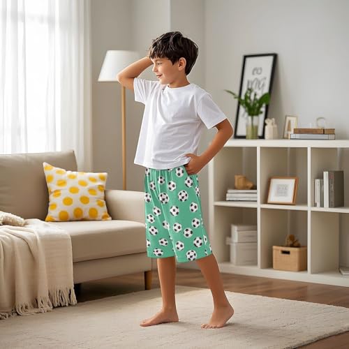 ALAZA Green Cute Soccer Ball Pajama Shorts Elastic Waist Casual Sleep Shorts with Pockets Size 6-144