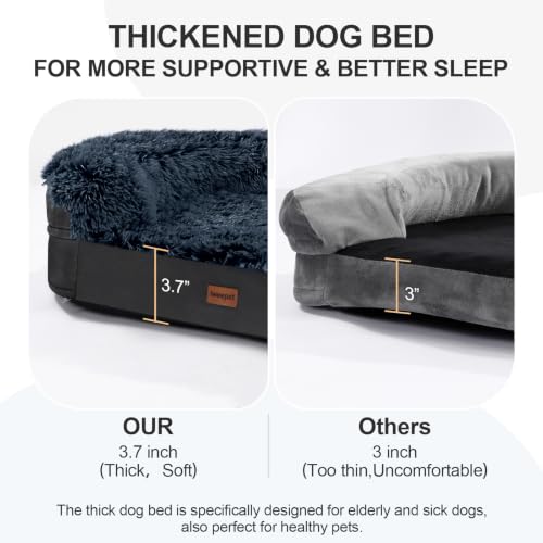 Image of Fluffy Calming Jumbo Orthopedic Dog Beds for Extra Large Dogs, Supportive Dog Sofa Bed with 3.7 inch 28D Egg-Crate Foam, Removable Washable Plush Cover, Waterproof Lining, 48'',Brown