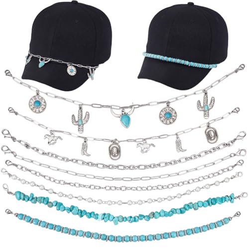 Chaine de casquette turquoise détachable pour look festival bohème