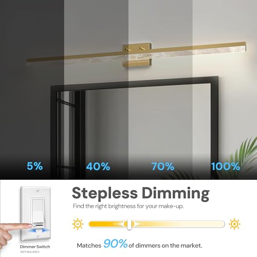Image of L LOHAS LED 48-Inch Bathroom Vanity Light Bar Over Mirror, Gold Modern Bathroom Light Fixtures with Marble Acrylic Shade, 3CCT Adjustable LED Vanity Lights for Living Room Wall