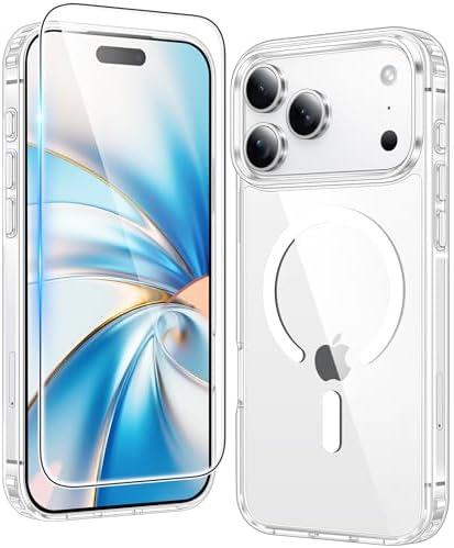 FNTCASE for Phone 17 Pro Case: Magnetic Clear Military Shockproof Anti Yellowing Slim Transparent Phone Cover with Screen Protector, Protective Rugged Case, Clear