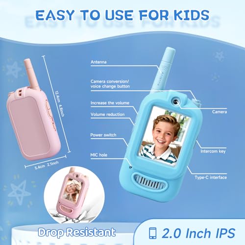Image of Video Walkie Talkies for Kids, Handheld 2 Pack Rechargeable Video Intercom Kids Walkies Talkies, Indoor Outdoor Toys for Family Games, Outside, Camping, Hiking for Boys Girls Ages 3-12 (B /P co)