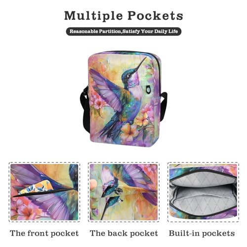 Crossbody Bag Hummingbird Flowers Floral Messenger Bag for Women Men Purse Shoulder Bag Satchel Bag with Adjustable Strap 214B61282